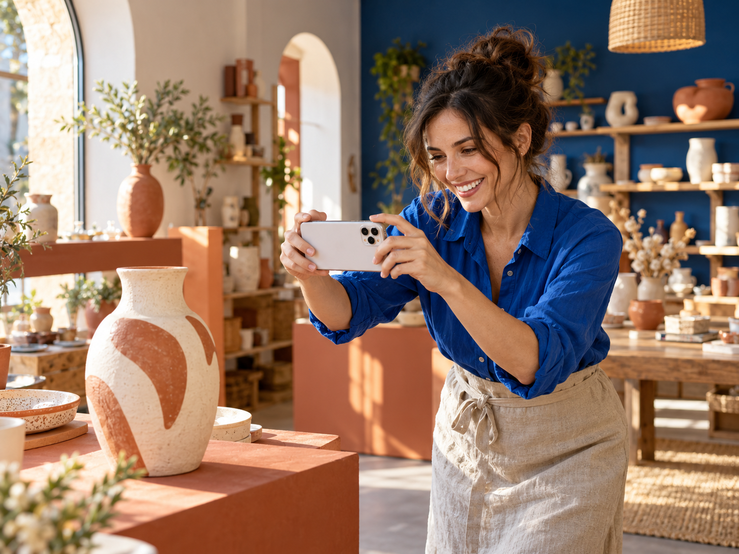 Empreendedora fotografando seus produtos para as redes sociais